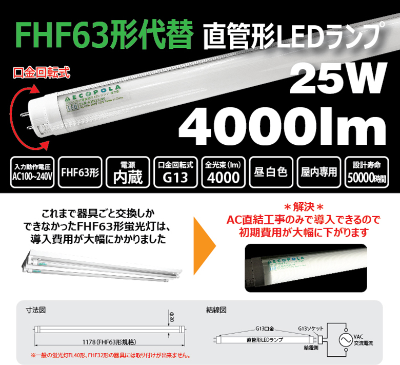 FHF63代替 直管形LEDランプ